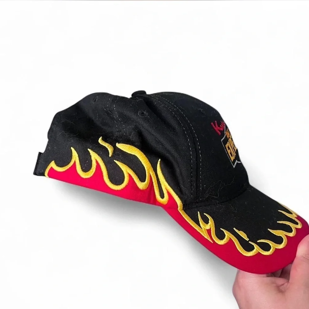Kenny Wallace Dirt Racing Hat Flame Embroidered Black Red Yellow OSFM